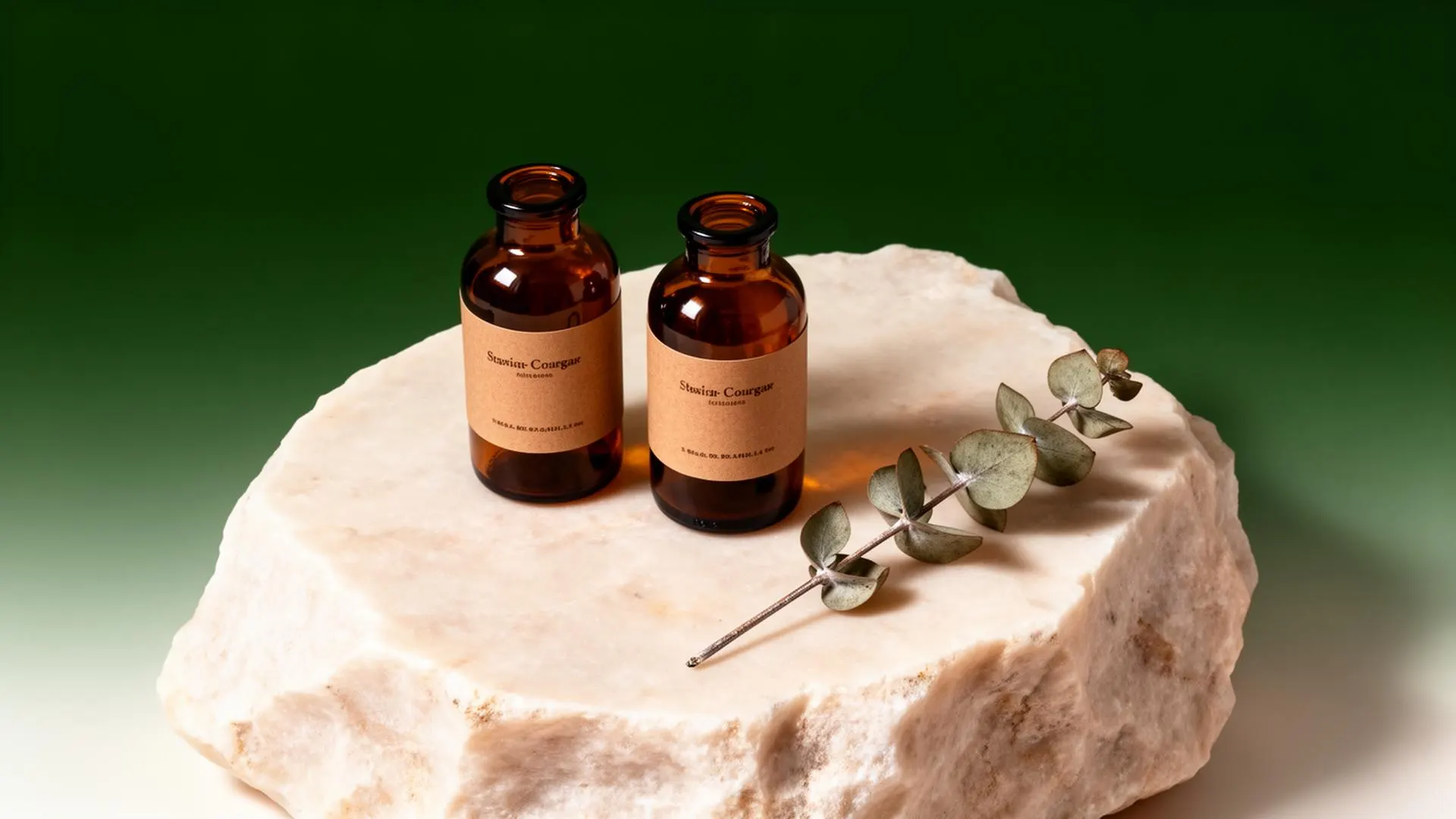 Hand-blended bottles on stone
